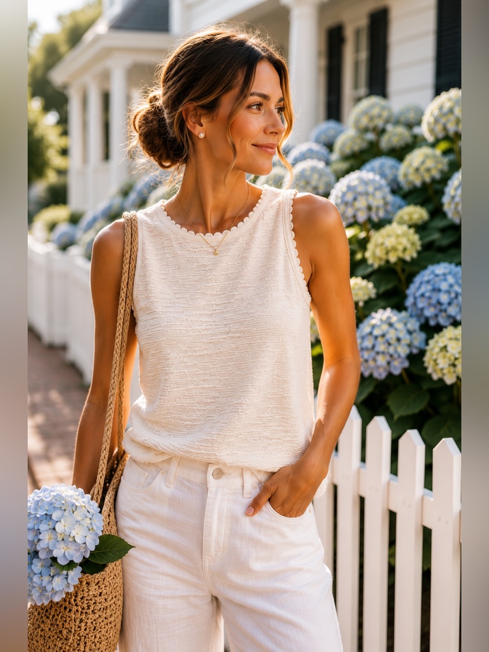 J.Crew Ivory Textured Scallop Trim Sleeveless Shell Top XXS